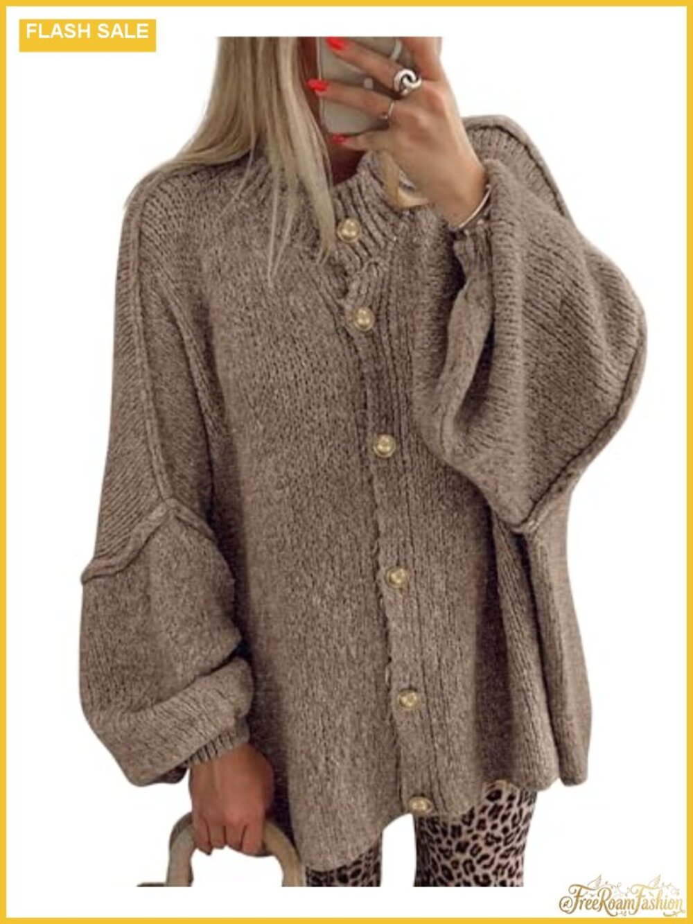 Oversized Button Down Cardigan Sweater with Exposed Seam